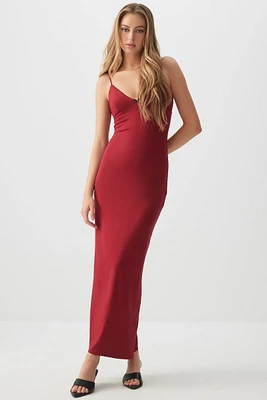 Ardene Plunge Neck Bodycon Maxi Dress in Burgundy | Size | Elastane/Polyamide