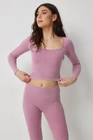 Ardene Seamless Ribbed Long Sleeve T-shirt in Medium Pink | Size Medium | Elastane/Polyamide