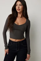 Ardene Long Sleeve Corset Sweater in Dark Grey | Size Large | Nylon/Spandex/Viscose