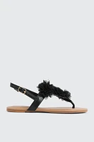 Ardene 3D Floral V Strap Sandals in Black | Size | Faux Leather