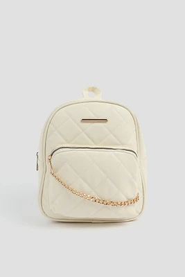 Ardene Quilted Backpack in White | Faux Leather/Polyester