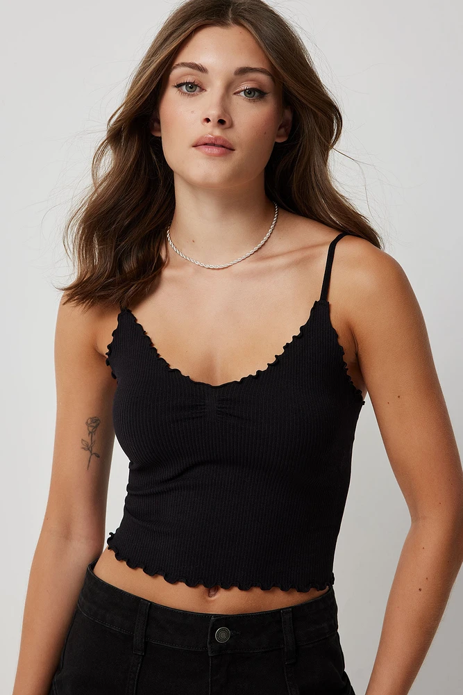Ardene Seamless V-Neck Tank Top in Black | Size Large | Polyester/Spandex