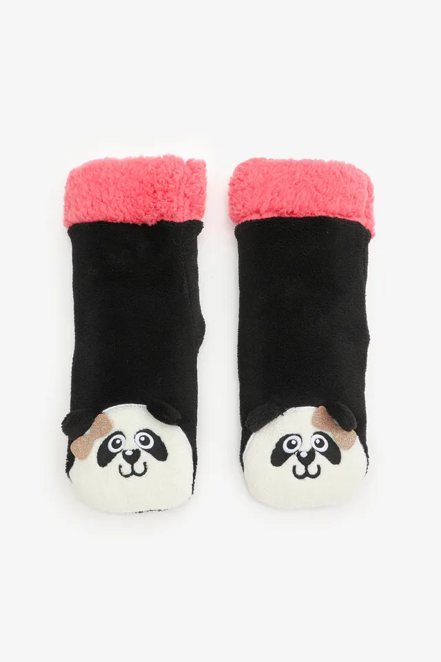 Ardene Panda Slipper Socks in Black