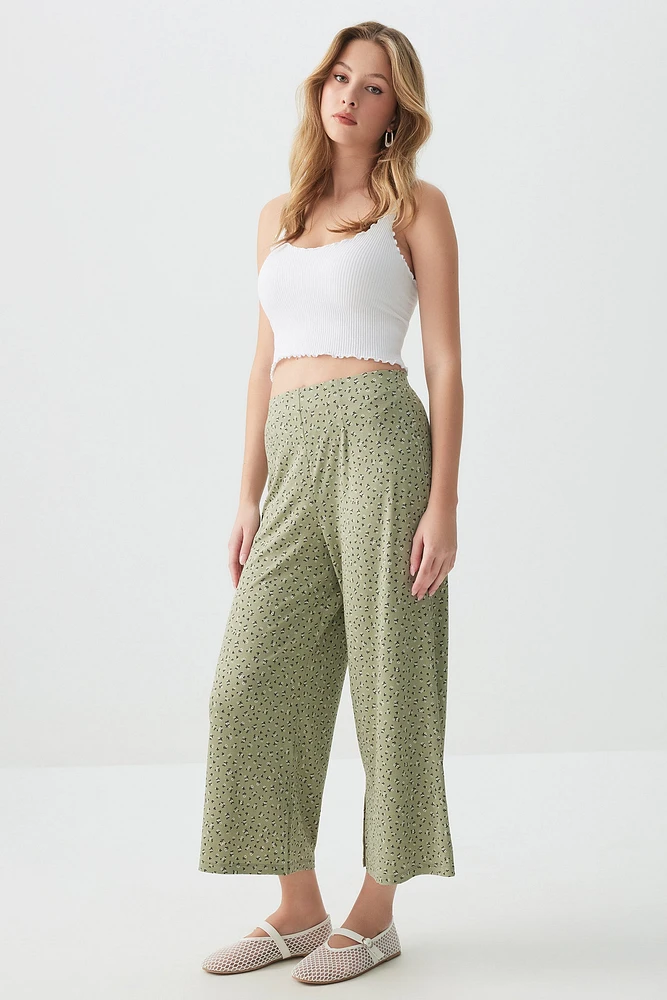 Ardene Culottes with Side Slits in Light Green | Size | Polyester/Spandex