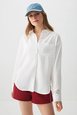 Ardene Boxy Button Up Shirt in White | Size Large | Polyester