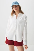Ardene Boxy Button Up Shirt in White | Size Large | Polyester