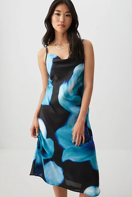 Ardene Printed Satin Slip Dress in Black | Size | Polyester