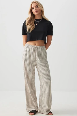 Ardene Mid Rise Linen Blend Pants in Beige | Size | Rayon/Cotton
