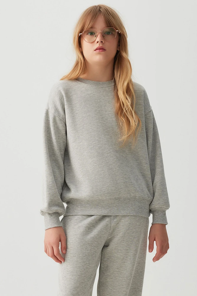 Ardene Kids Solid Crew Neck Sweatshirt in Grey | Size | Polyester/Cotton | Fleece-Lined
