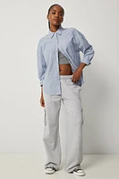Ardene Wide Leg Cargo Sweatpants in Light Grey | Size Large | Polyester/Cotton | Fleece-Lined