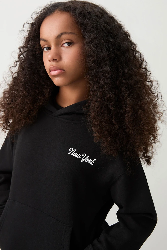Ardene Kids Printed Hoodie in Black | Size | Polyester/Cotton | Fleece-Lined