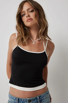 Ardene Layered Crop Tank Top in Black | Size | Polyester/Spandex