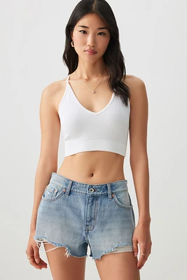 Ardene Basic Open Back Ultra Crop Tank Top in White | Size Small | Nylon/Elastane