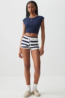 Ardene Dolphin Shorts with Contrast Piping in Dark Blue | Size | Polyester/Elastane