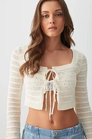 Ardene Crop Open Stitch Cardigan in Beige | Size | 100% Cotton