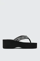 Ardene Geometric Wedge Flip Flops Sandals in Black | Size