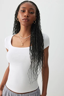 Ardene Crop Scoop Neck T-Shirt in White | Size | Cotton/Elastane