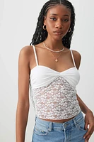 Ardene Lace & Jersey Tank Top in White | Size | Rayon/Elastane