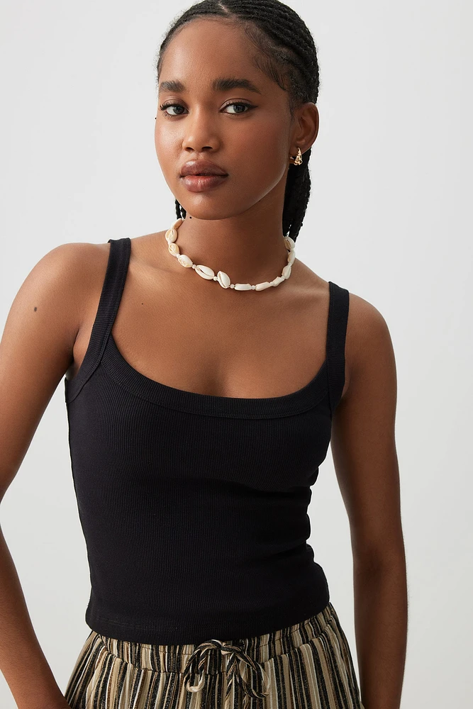 Ardene Basic Ribbed Scoop Neck Tank Top in Black | Size | Cotton/Elastane | Eco-Conscious