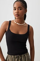 Ardene Basic Ribbed Scoop Neck Tank Top in Black | Size | Cotton/Elastane | Eco-Conscious