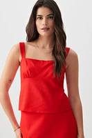 Ardene Linen Blend Milkmaid Tank Top in | Size | Cotton/Viscose