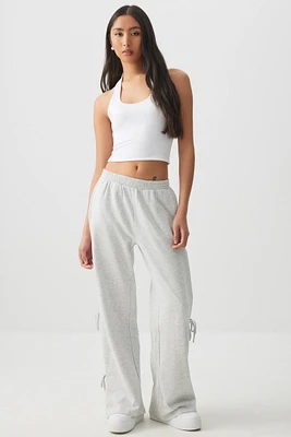 Ardene Wide Leg Sweatpants with Bows in Light Grey | Size | Polyester/Cotton | Fleece-Lined