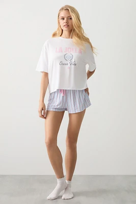 Ardene Boxy PJ Set in White | Size | Polyester/Elastane | Eco-Conscious