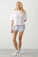 Ardene Boxy PJ Set in White | Size | Polyester/Elastane | Eco-Conscious