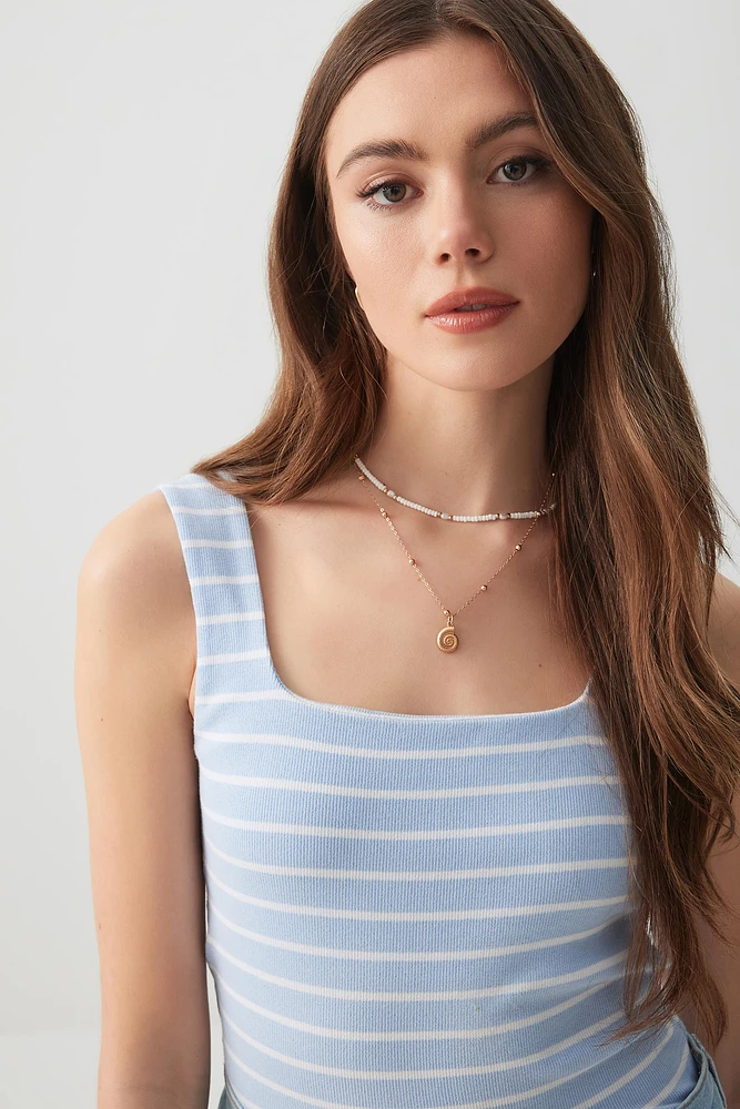 Ardene Basic Rib Square Neck Tank Top in Light | Size Small | Cotton/Elastane | Eco-Conscious
