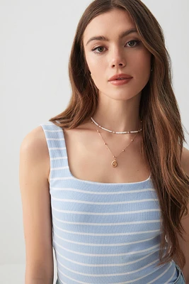 Ardene Basic Rib Square Neck Tank Top in Light | Size Small | Cotton/Elastane | Eco-Conscious