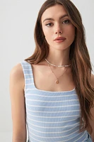 Ardene Basic Rib Square Neck Tank Top in Light | Size Small | Cotton/Elastane | Eco-Conscious