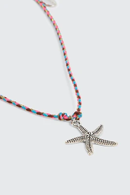 Ardene Braided Cord Necklace with Starfish Pendant in Silver