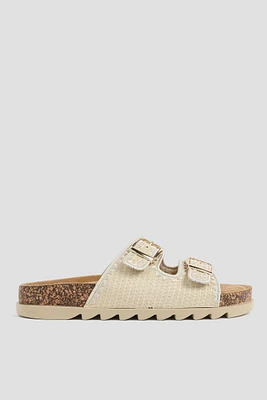 Ardene Two-Buckle Sandals with Lug Sole in Beige | Size | Faux Suede
