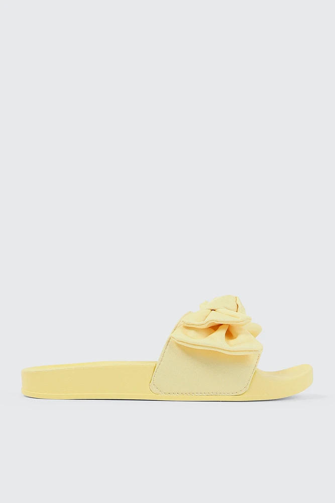 Ardene Slides with Bow Detail in Light Yellow | Size