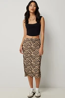 Ardene Animal Print Mesh Midi Skirt with Slit in Beige | Size | Polyester/Spandex
