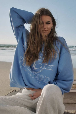 Ardene Graphic Crew Neck Sweatshirt in Medium Blue | Size | Polyester/Cotton | Eco-Conscious