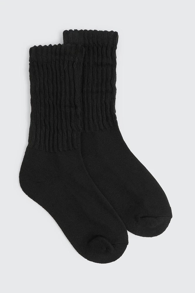 Ardene Slouchy Crew Socks in Black | Polyester/Spandex
