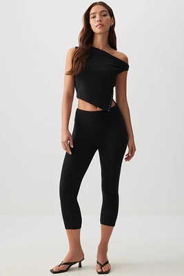 Ardene Wide Waistband Capri Leggings in | Size | Spandex/Cotton