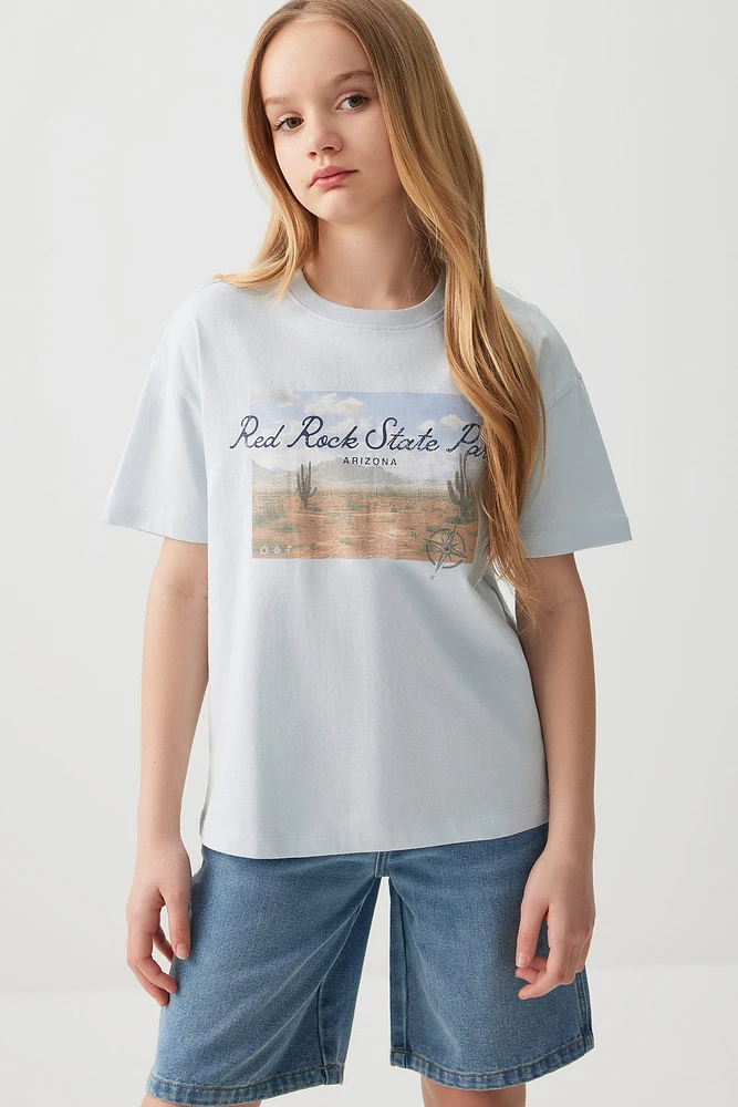 Ardene Kids Oversized Graphic T-Shirt in Light | Size | 100% Cotton