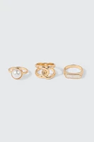 Ardene 3-Pack Faux Pearl Rings in Gold | Size