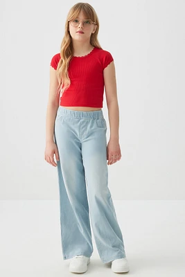 Ardene Kids Pull On Wide Leg Jeans in Light Blue | Size | Polyester/Spandex/Cotton