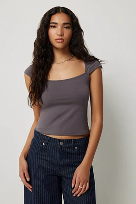 Ardene Trapeze Neckline T-Shirt in Dark Grey | Size Medium | Spandex/Cotton