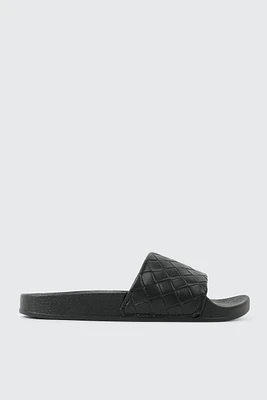 Ardene Basket Weave Slides in Black | Size