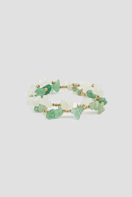 Ardene 2-Pack Semi-Precious Stone Bracelets in Sage