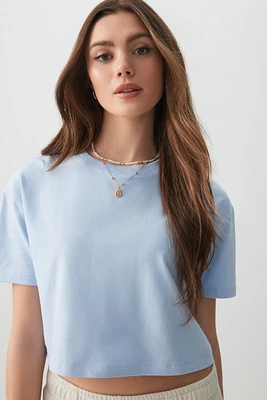 Ardene Basic Ultra Crop Boxy T-Shirt in Light | Size | Cotton/Elastane | Eco-Conscious