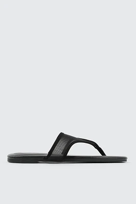 Ardene Square Toe Mesh Flat Sandals in Black | Size