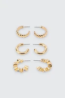 Ardene 3-Pack of Textured Hoops in Gold | Stainless Steel