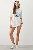Ardene Dolphin Print Nightshirt in White | Size Small | Cotton | Eco-Conscious