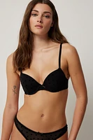 Ardene Flocked Heart Push Up Bra in Black | Size Medium | Nylon/Elastane