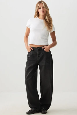 Ardene Mid Rise Baggy Jeans in Black | Size | 100% Cotton